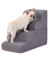 MASSFU gray curved dog stairs side view with non-slip surface for easy bed access
