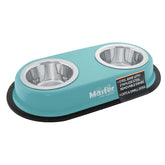 Master Pet Supply double dog bowls on an elevated stand for small dogs and cats.