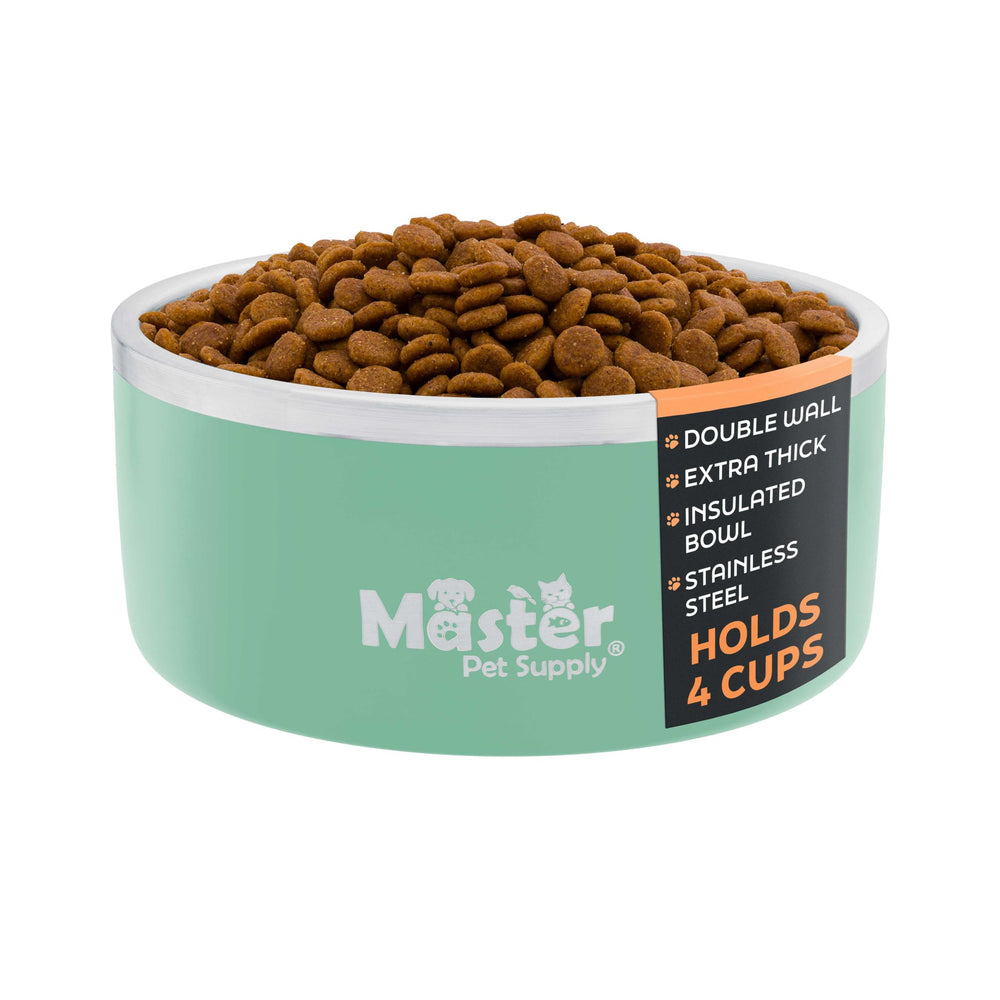 Master Pet Supply 32oz pistachio stainless steel bowl with sturdy metal construction reduces spills