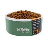 Master Pet Supply stainless steel dog bowls in camo patrol for rugged outdoor use.