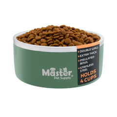 Master Pet Supply stainless steel dog bowls in camo patrol for rugged outdoor use.
