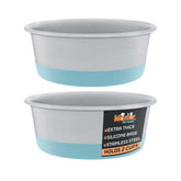 Master Pet Supply tazones de acero inoxidable con enfoque en 2 tazas, duraderos para alimento y agua.