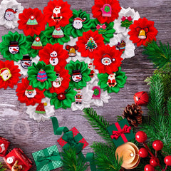 Masue Pets Christmas dog bows in green and red with snowflakes for festive photos.