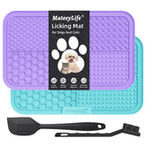 MateeyLife lick mat with suction cups secures to tile for calm, slow feeding.