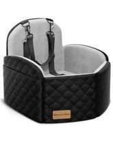 Mavora Max dog car seat shows secure harness slot for safe restraint during rides.
