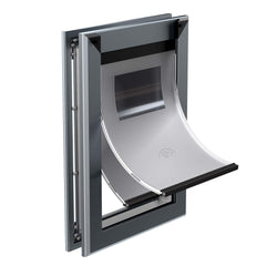 MAVRICFLEX heavy-duty dog door front view highlights rugged aluminum for large dogs