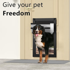 MAVRICPOWER dog door two sliding lock panels closeup demonstrates secure, adjustable access