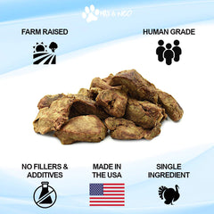 Max and Neo turkey heart close-up emphasizes high-quality USA-sourced meat and natural flavor