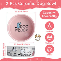Maxcheck pink ceramic dog bowl close-up—smooth surface for easy cleaning and stable feeding.
