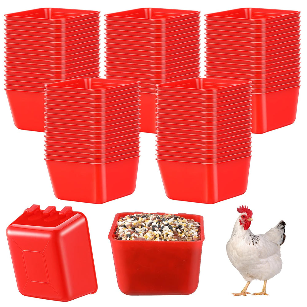 Maxdot cage cups 16 oz red hanging feeder in-use for birds and small pets
