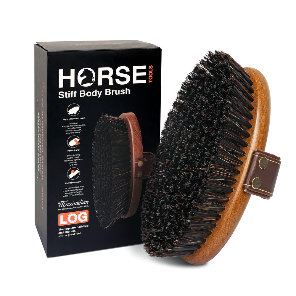 MAXIMILIAN World Class horse brush close-up showing craftsmanship and cleaning action.