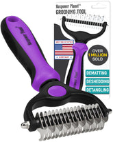Maxpower Planet Pet Grooming Brush front view in purple for gentle dematting.