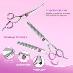 Maxshop dog grooming scissors straight body-cut pink ideal for long fur along the body