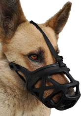 Mayerzon dog muzzle front view with breathable basket enables safe training sessions.