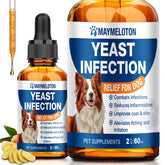 MaymeLoton dog yeast-treatment bottle demonstrates natural relief for ears and skin.