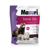 Mazuri Ferret Diet 5lb bag on shelf highlights convenient stocking for ferret meals.