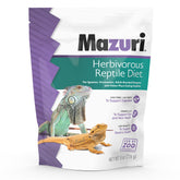 Mazuri Herbivorous Reptile Diet bag closeup shows easy-to-dispense high-fiber feed