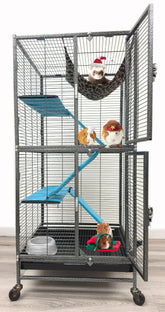 Mcage Deluxe Double Unit 2-Story cage offers ample space for play and climbing.