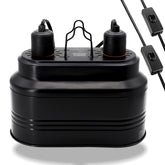 MECESOR dual reptile lamp fixture mounted in terrarium for efficient heat and UVB exposure