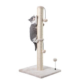 MECOOL 34-Inch tall cat scratching post base view shows durable MDF and plush top