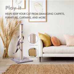MECOOL 34-tall cat scratching post interactive ball engages play and batting.