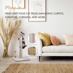 MECOOL cat scratching post with hanging ball provides interactive play to boost activity.