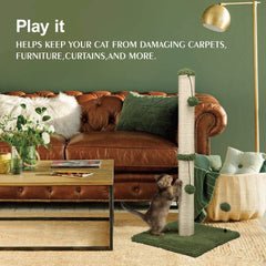 MECOOL cat scratching post hanging ball toy engages kittens and adults during play.