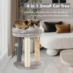 Sisal, jute, and carpet scratch posts on MECOOL cat tree protecting furniture