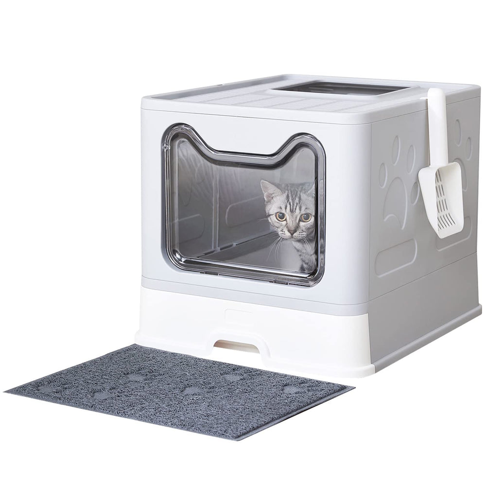 Medario cat litter box with front-entry lid hides odors and preserves privacy.