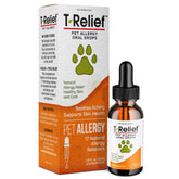 MediNatura T-Relief drops bottle closeup for natural pet allergy support