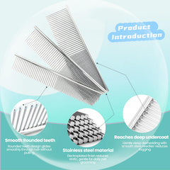 MEDUWEDU stainless-steel pet comb close-up smooth metal finish.