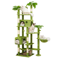 Meecal 77in cat tower exterior design in green leaves enhances room ambience and play space