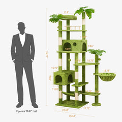 Meecal 77in cat tower shows two condos for private cat retreats