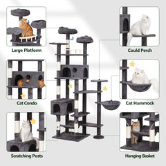 Meecal 85in Giant Cat Tree sisal posts for durable scratching.