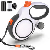 Meegood 26ft retractable leash with poop bag dispenser for convenient outdoor walks.