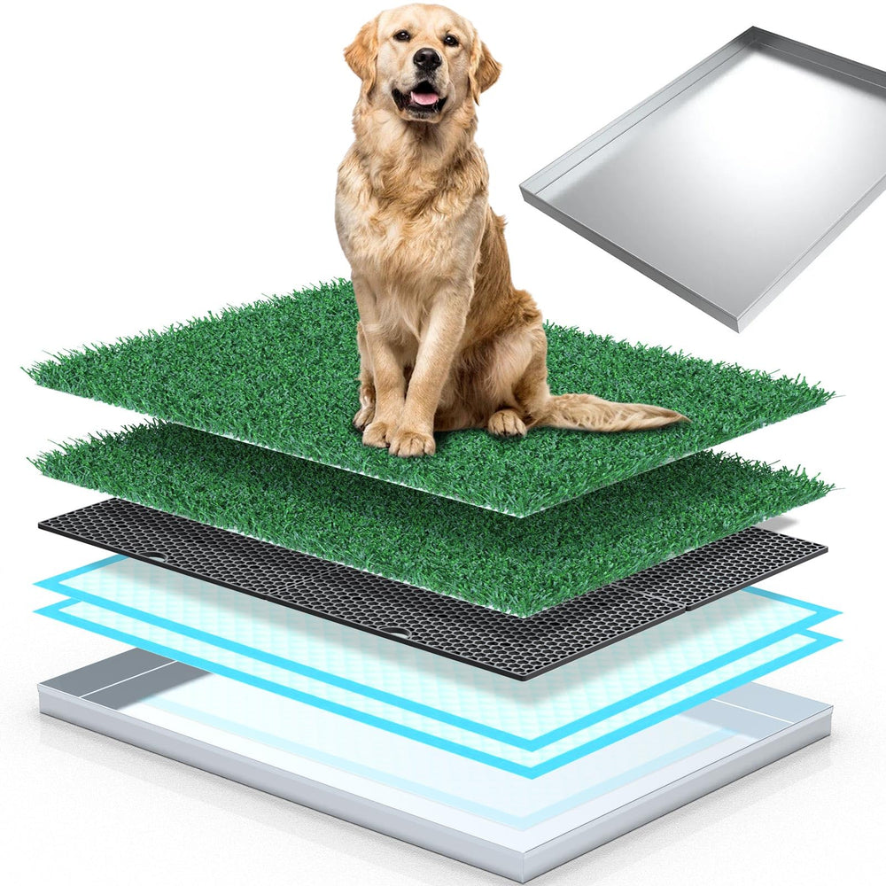 Meegood dog grass pad tray assembly highlights a multi-layer setup for quick drainage.