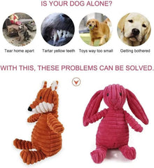 MEETCARE plush dog toy with crinkly interior adds surprise value.