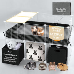 MEEXPAWS Guinea Pig Cage front view showing spacious play area for small pets