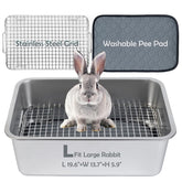 MEEXPAWS rabbit litter box stainless steel with rounded edges for safe, easy cleaning