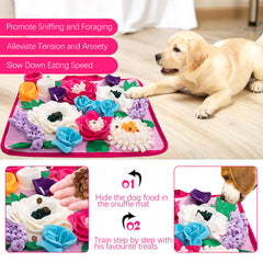 Meilzer Snuffle Mat rose pink flower detail hides treats for mental stimulation.