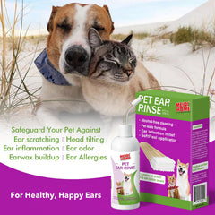 MEIQIHOME ear cleaner shown being used on a dog during cleaning.