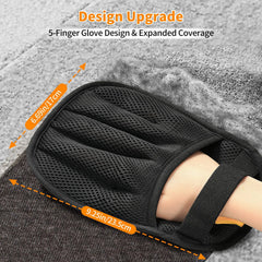 Mejreiik glove demonstrating surface coverage on sofa for easy cleanups.
