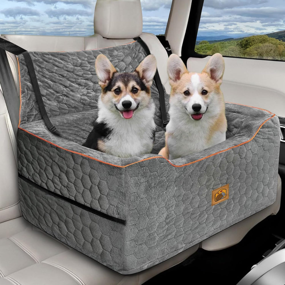 melafa365 dog car seat gray side pocket view highlighting convenient storage for treats and toys