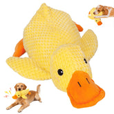 Mellow Dog Calming Duck toy in yellow comforts indoor dogs during quiet moments.