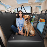 MellowMates back-seat-cover-59inch closeup: waterproof PU leather shields seats from dirt and scratches