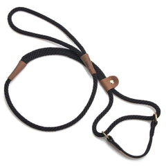 Mendota Pet Dog Walker martingale close-up shows durable rope and brass rings for secure control