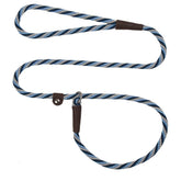 Mendota Pet Slip Leash Arctic Blue close-up shows durable leather splice for training