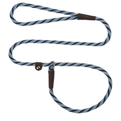 Mendota Pet Slip Leash Arctic Blue close-up shows durable leather splice for training