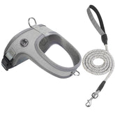 Mengbei Tribe dog harness front view in grey offers secure, comfortable fit.