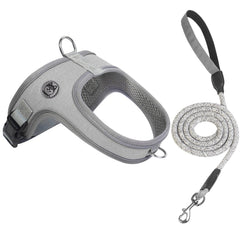 Mengbei Tribe dog harness front view in grey offers secure, comfortable fit.